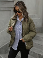 Women's Diamond Quilted Jacket with Snap Front and Ribbed Collar