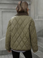 Women's Diamond Quilted Jacket with Snap Front and Ribbed Collar