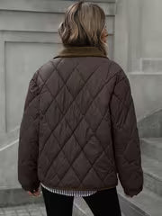 Women's Diamond Quilted Jacket with Snap Front and Ribbed Collar