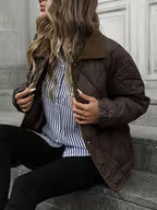Women's Diamond Quilted Jacket with Snap Front and Ribbed Collar