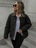 Women's Diamond Quilted Jacket with Snap Front and Ribbed Collar