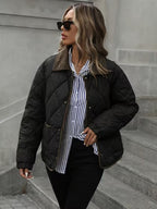 Women's Diamond Quilted Jacket with Snap Front and Ribbed Collar