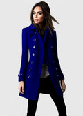 Women's Double Breasted Coat with Notch Lapels and Shoulder Epaulettes — Blue — image 3