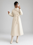 Women's Double-Breasted Long Belted Coat with Fold-Over Collar in Apricot – photo 4