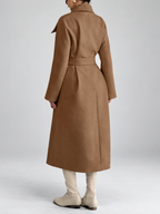 Women's Double-Breasted Long Belted Coat with Fold-Over Collar in Brown – photo 3