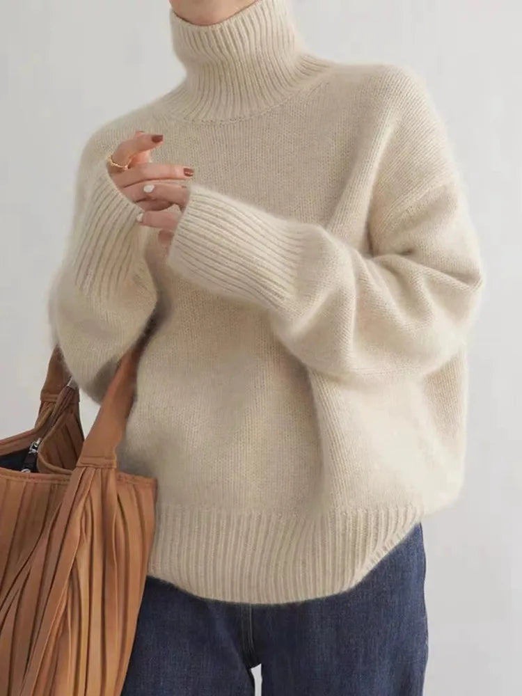 Women's Elegant Soft Knit Turtleneck Jumper with Classic High Collar 1