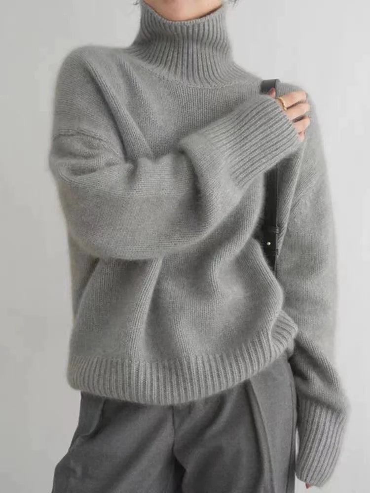 Women's Elegant Soft Knit Turtleneck Jumper with Classic High Collar 3
