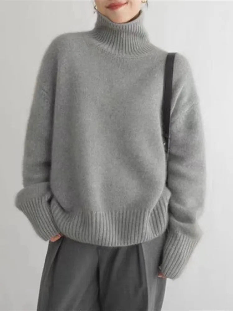 Women's Elegant Soft Knit Turtleneck Jumper with Classic High Collar 4