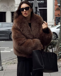 Women's Faux Fur Coat with Oversized Lapel Collar