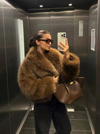 Women's Faux Fur Coat with Oversized Lapel Collar
