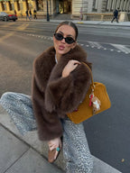 Women's Faux Fur Coat with Oversized Lapel Collar
