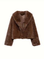 Women's Faux Fur Coat with Oversized Lapel Collar