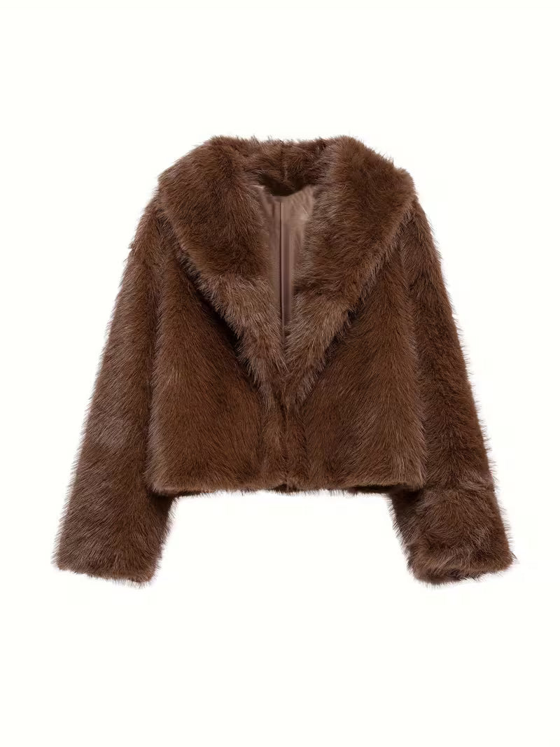 Women's Faux Fur Coat with Oversized Lapel Collar