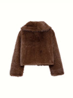 Women's Faux Fur Coat with Oversized Lapel Collar