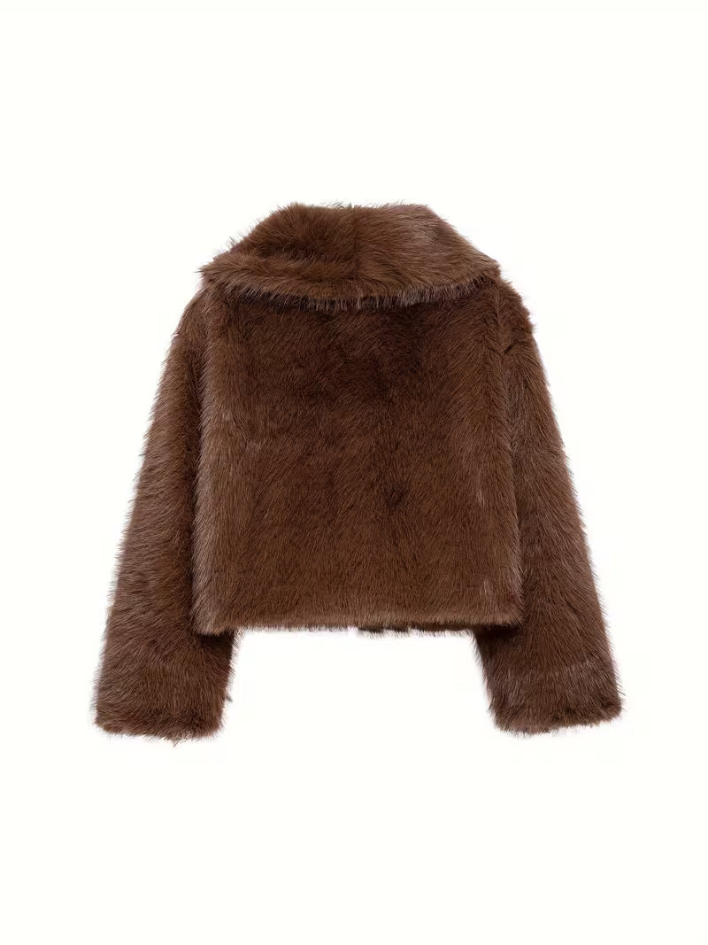 Women's Faux Fur Coat with Oversized Lapel Collar