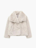 Women's Faux Fur Coat with Wide Lapel Collar and Hook Front