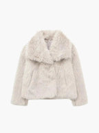 Women's Faux Fur Coat with Wide Lapel Collar and Hook Front