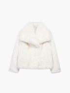 Women's Faux Fur Coat with Wide Lapel Collar and Hook Front