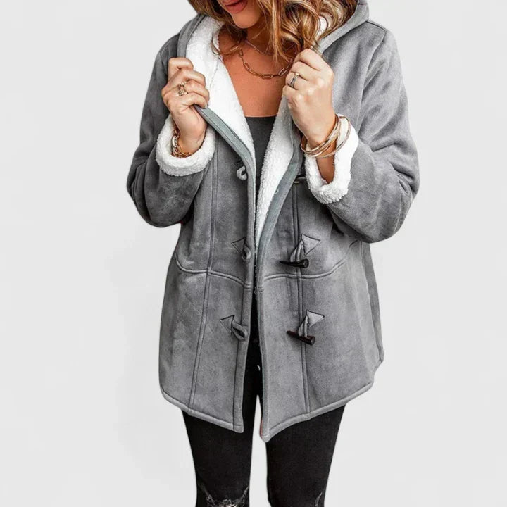 Women's Faux Suede Coat with Sherpa Lining and Hood