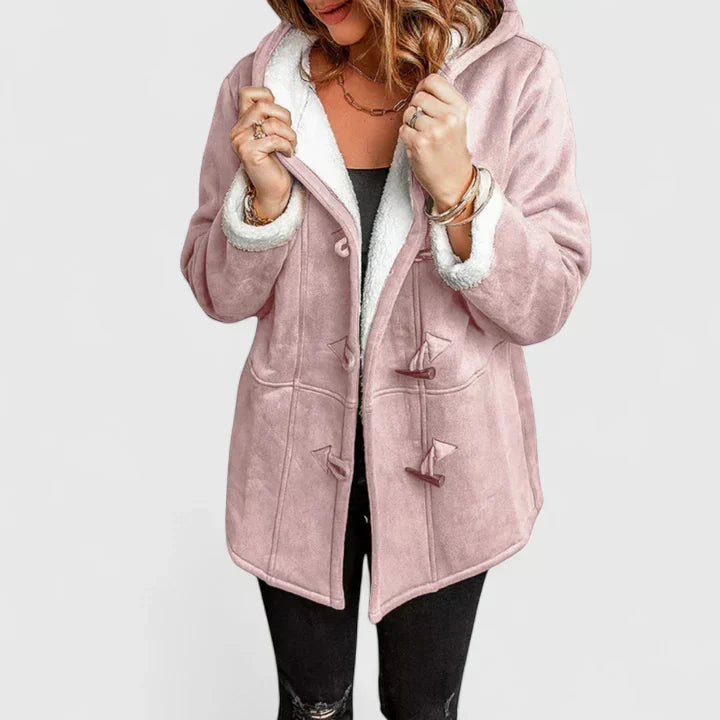 Women's Faux Suede Coat with Sherpa Lining and Hood
