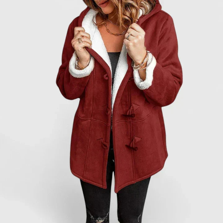 Women's Faux Suede Coat with Sherpa Lining and Hood