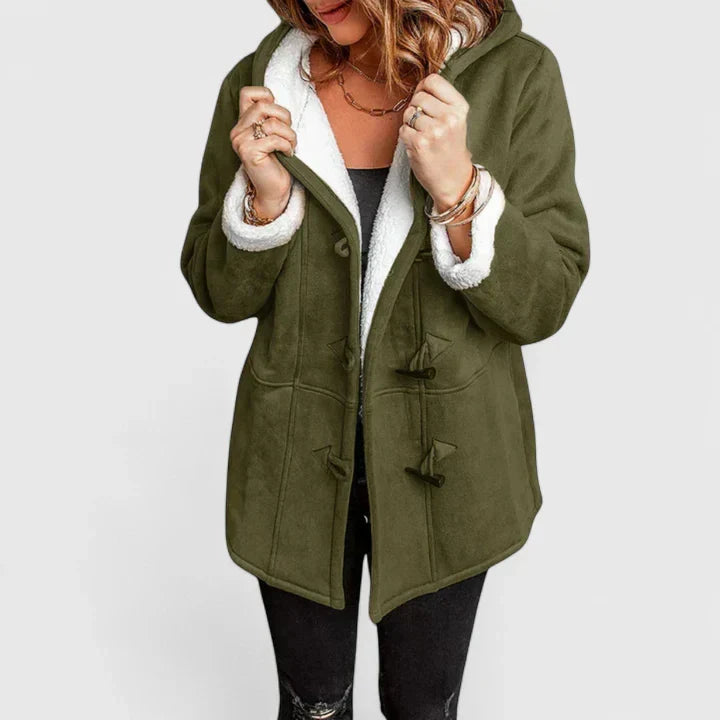 Women's Faux Suede Coat with Sherpa Lining and Hood