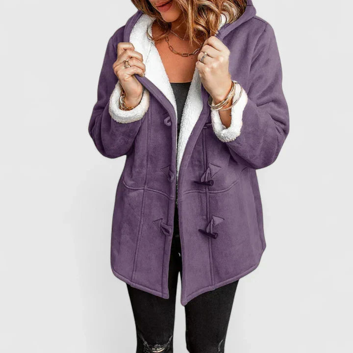Women's Faux Suede Coat with Sherpa Lining and Hood