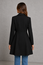 Women's Fit and Flare Wool Blend Coat with Waterfall Collar in Black – Back View
