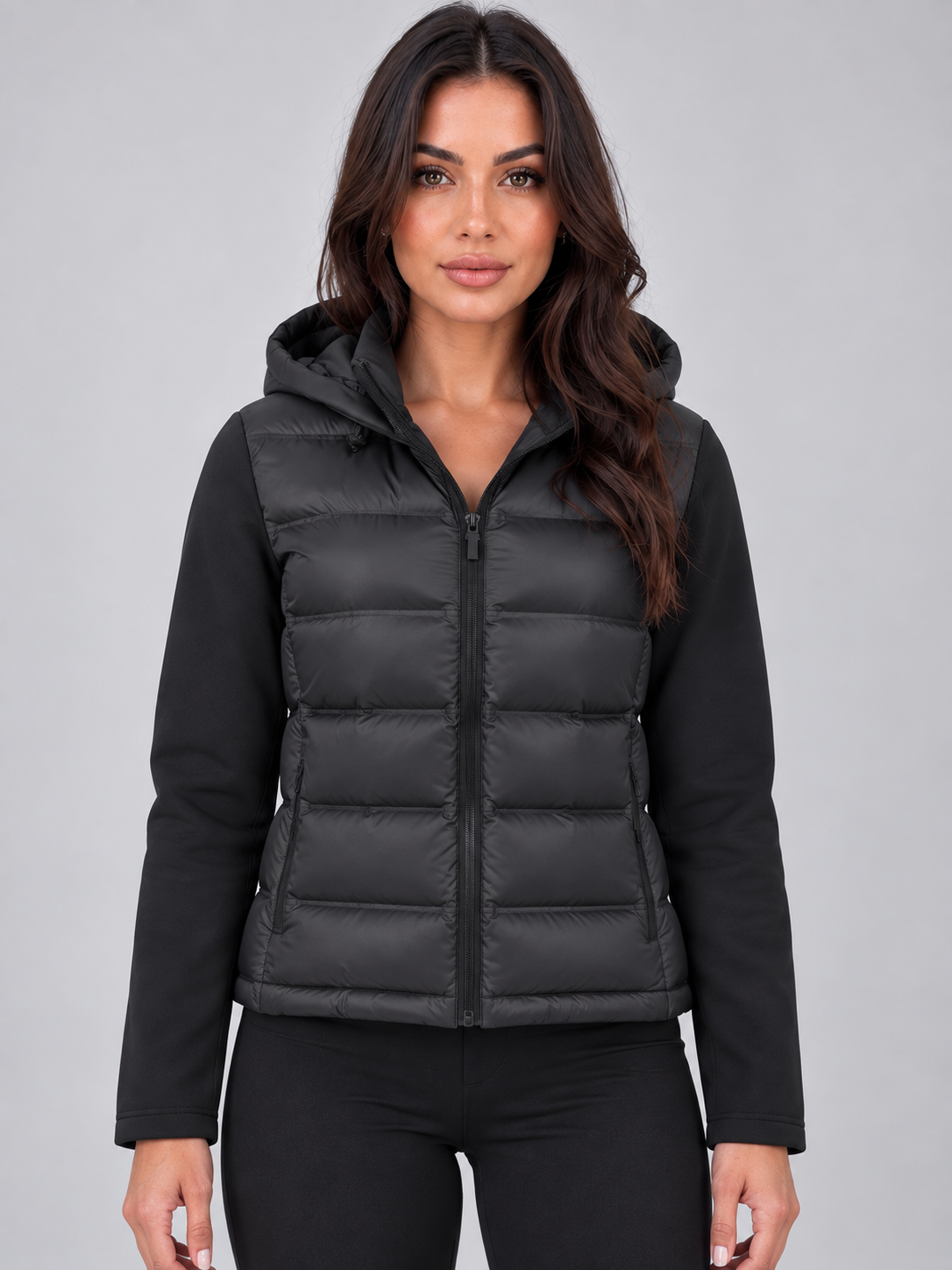 Women's Fitted Hooded Puffer Jacket with Zip Front