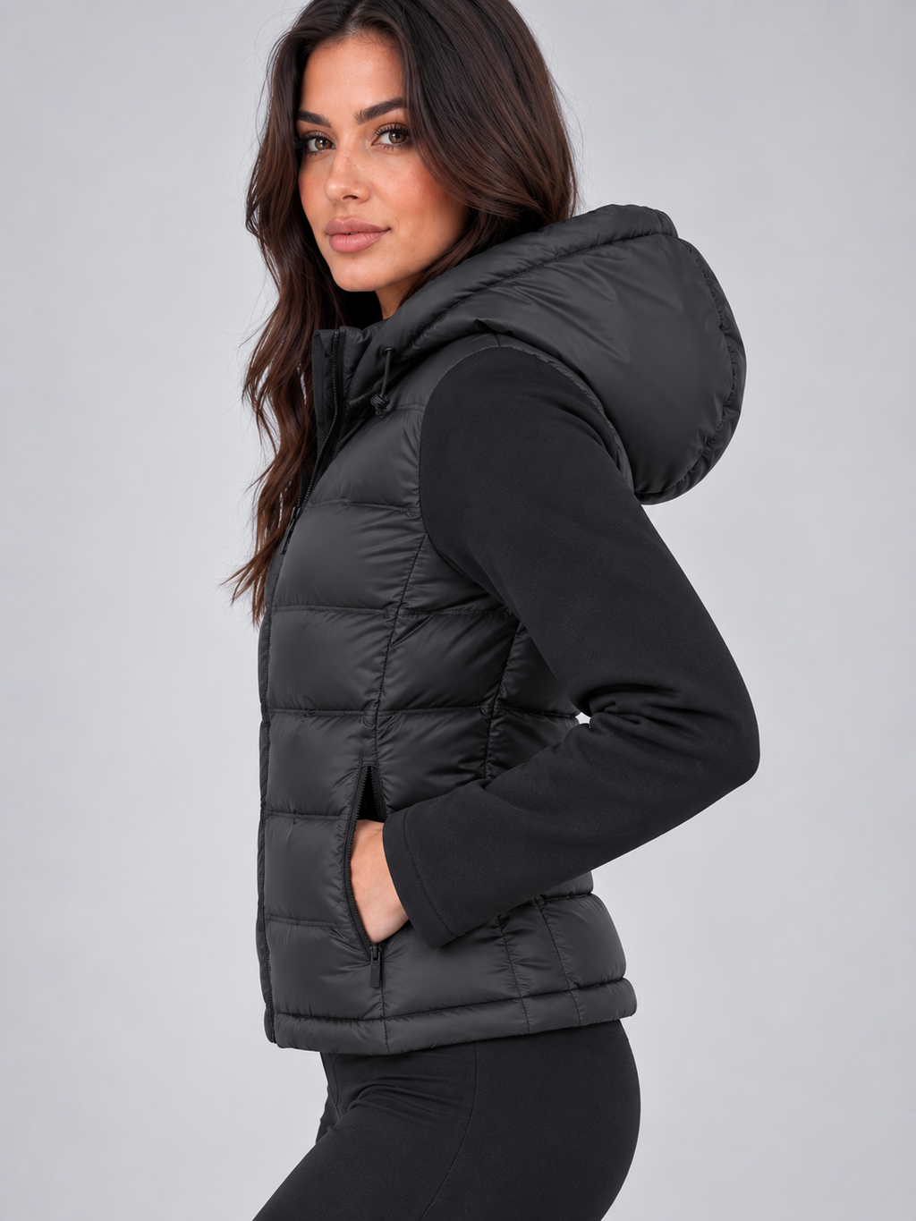 Women's Fitted Hooded Puffer Jacket with Zip Front