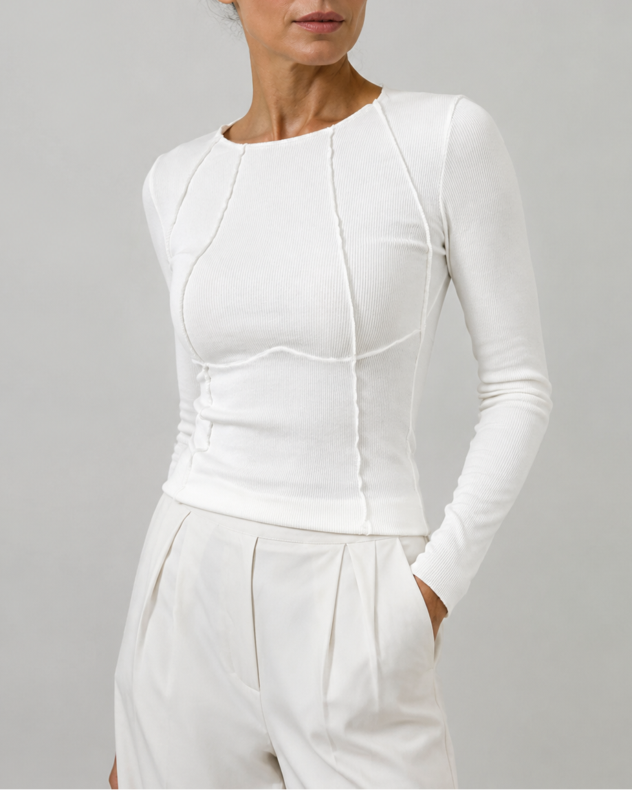 Women's Fitted Ribbed Round Neck Long Sleeve Top