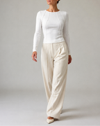 Women's Fitted Ribbed Round Neck Long Sleeve Top