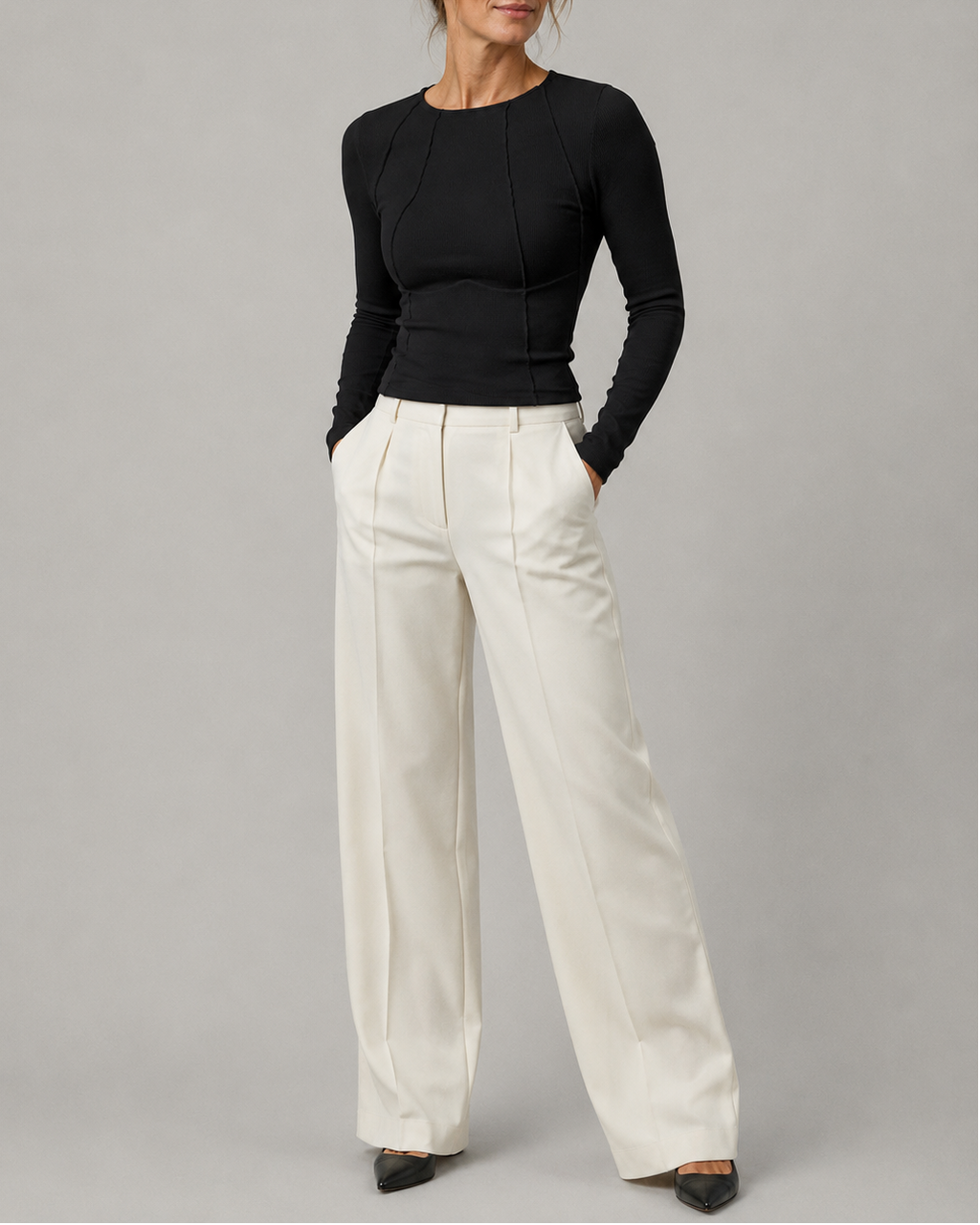 Women's Fitted Ribbed Round Neck Long Sleeve Top