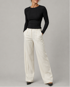 Women's Fitted Ribbed Round Neck Long Sleeve Top
