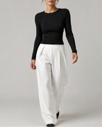 Women's Fitted Ribbed Round Neck Long Sleeve Top