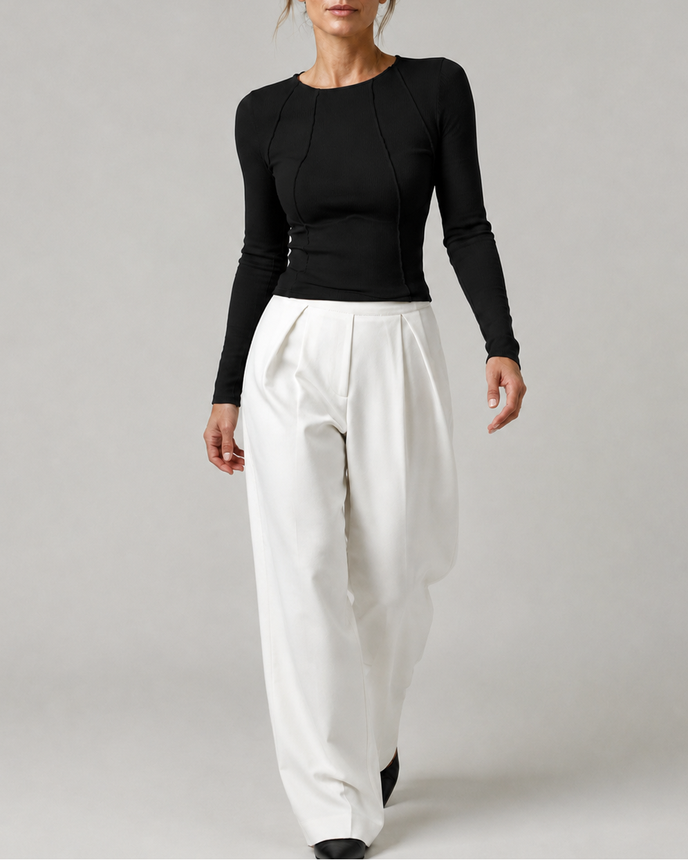 Women's Fitted Ribbed Round Neck Long Sleeve Top