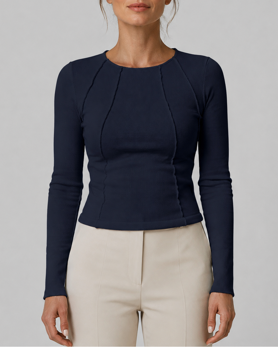 Women's Fitted Ribbed Round Neck Long Sleeve Top