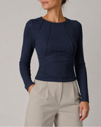 Women's Fitted Ribbed Round Neck Long Sleeve Top