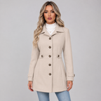Women's Fitted Single Breasted Coat with Lapel Collar and Waist Tabs