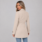 Women's Fitted Single Breasted Coat with Lapel Collar and Waist Tabs