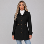 Women's Fitted Single Breasted Coat with Lapel Collar and Waist Tabs