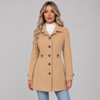 Women's Fitted Single Breasted Coat with Lapel Collar and Waist Tabs