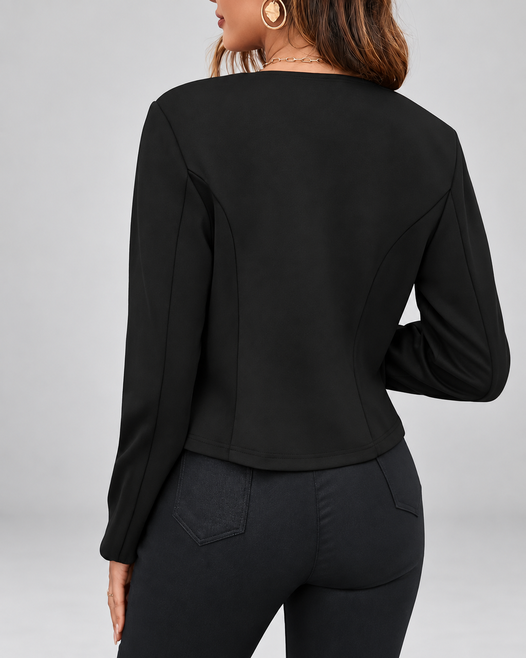 Women's suede style jacket with round neck and zip front