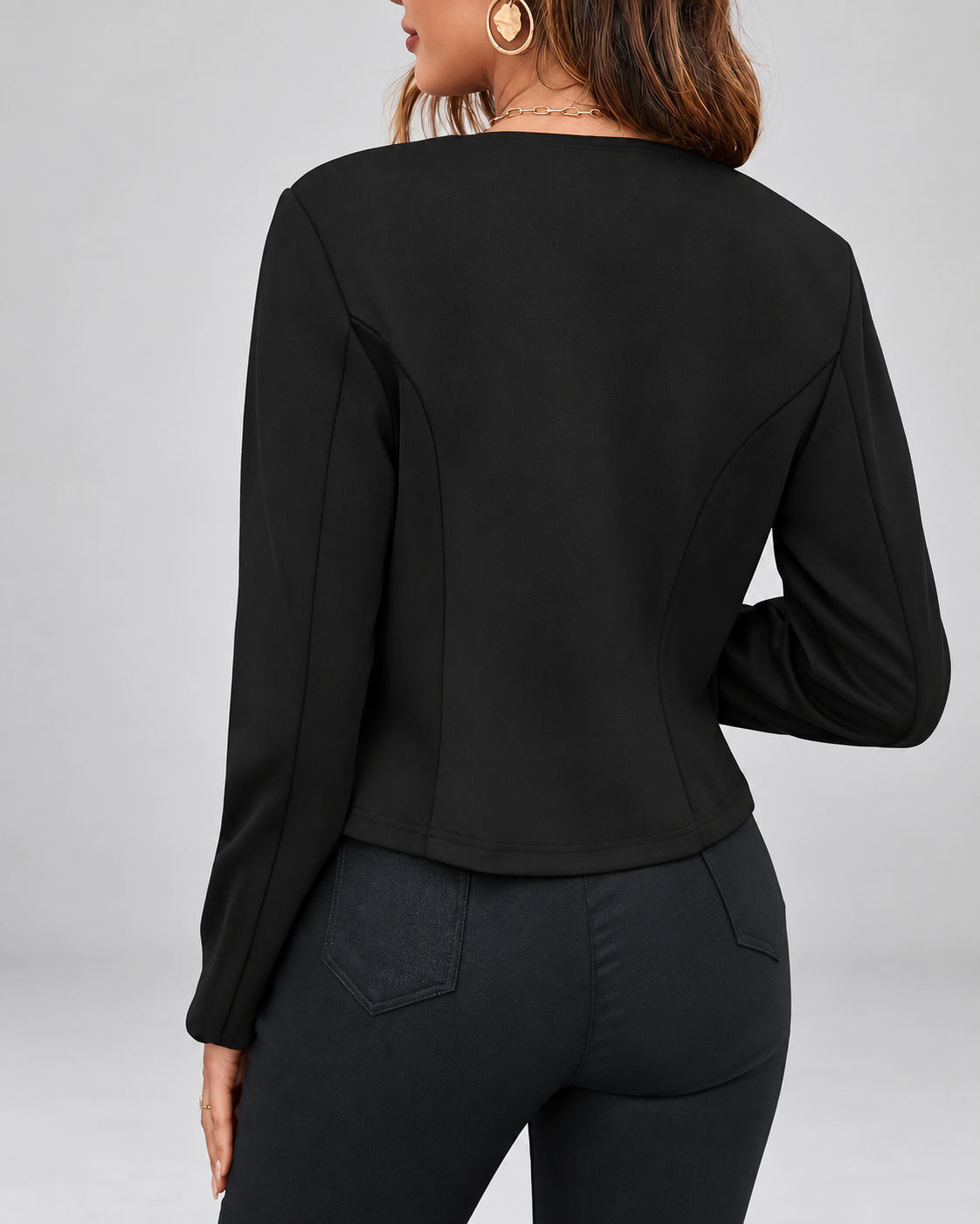 Women's suede style jacket with round neck and zip front