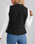Women's Fleece Lined Gilet with Quilting and Button Front - Black
