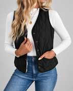 Women's Fleece Lined Gilet with Quilting and Button Front - Black