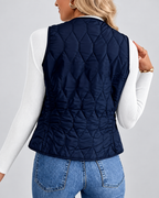 Women's Fleece Lined Gilet with Quilting and Button Front - Navy