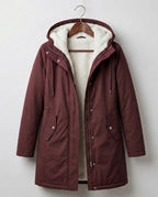 Women's Fleece Lined Long Parka with Hood and Drawstring Waist — Burgundy — image 11