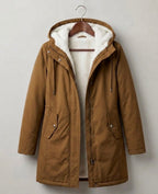 Women's Fleece Lined Long Parka with Hood and Drawstring Waist — Camel Brown — image 17