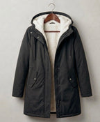 Women's Fleece Lined Long Parka with Hood and Drawstring Waist — Charcoal Grey — image 5